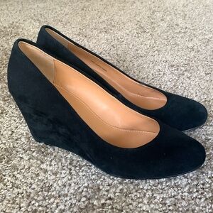 Black suede J. Crew wedges